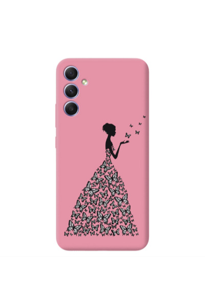 Other Samsung A34 Butterfly Girl Pink Colored Silicone TPU Θήκη