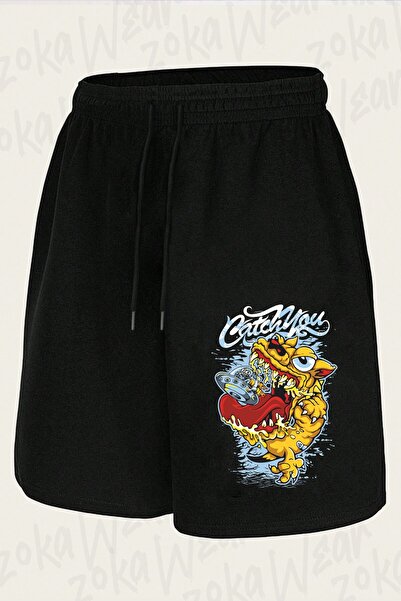 ZOKAWEAR Unisex Catch You Alien Catching Dog Design Printed Shorts