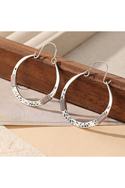 Choice T287 Vintage Minimalist Textured Design Silvery Hoop Earrings for Wome...