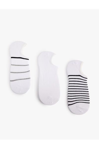 Koton Striped Cotton 3-Piece Invisible Socks Set
