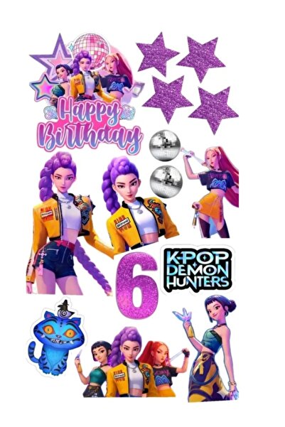 telaşe memuru K-pop demon hunters 6th birthday cake topper - edible paper cak...