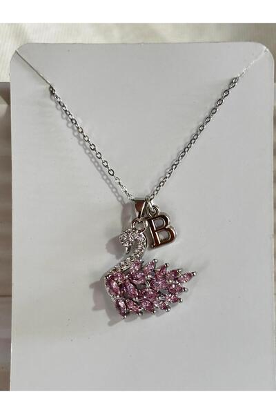 bijoux uniques 316L Steel Pink Zircon Stone Swan B Letter Necklace