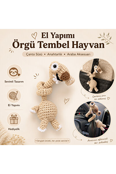 Store el yapımı örgü tembel hayvan çanta süsü amigurumi anahtarlık ve araba a...