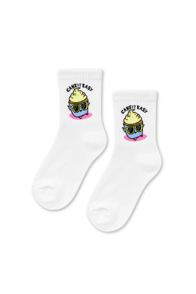 CARNAVAL SOCKS Cake It Easy Cupcake Patterned White Half-Toe Short Socks