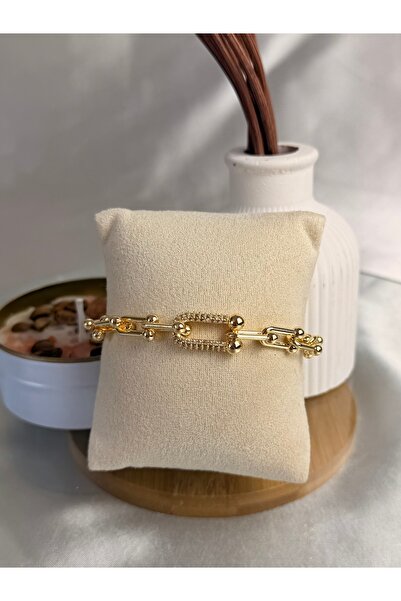 ANKA JEWELLRY Women's Steel Bracelet with Chain Detail and Zircon Stones