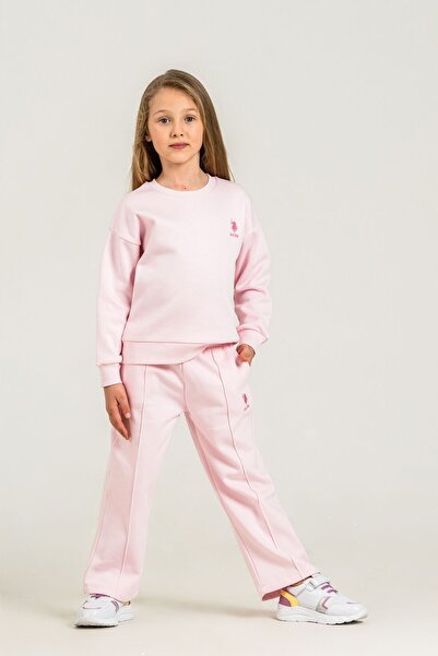 U.S. Polo Assn. Girl's Printed Pink Long Sleeve Tracksuit Set Us2707-C-V1