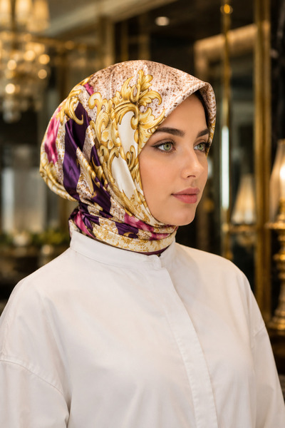 EBRUTESETTÜR سلسلة أوشحة فاخرة بتفاصيل سلسلة معدنية باللون الأرجواني