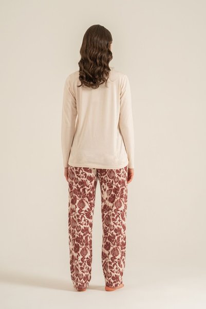 Pierre Cardin Costum de pijama cu mâneci lungi Leaves Cream pentru femei PC9263-S-V1