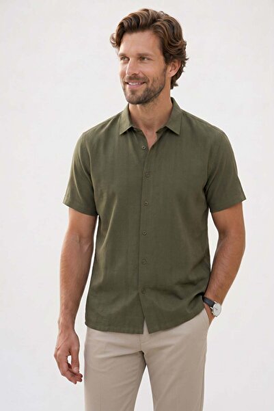 Tudors Men's Relax Fit Comfortable Cut Viscose Fabric Striped Short Sleeve Kh...