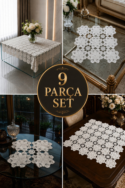 EastWest Trading 9 Parça 4 Farklı Ürün Vintage El Yapımı Çiçek Motifli Dantel...