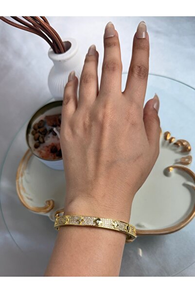 ANKA JEWELLRY Women's Steel Cuff Bracelet with Zircon Stone Detail