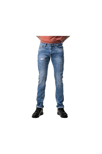 Profil Jeans 725 Ανδρικό Παντελόνι Τζίν Σε Στενή Γραμμή Με Φθορές Μπλέ -