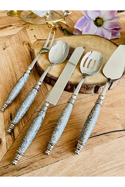 CASA DE BELLA Silver Marble Looking 5-Piece Luxury Serving Set