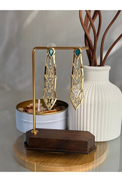 ANKA JEWELLRY أقراط نسائية متدلية من الذهب مع تفاصيل من حجر الزركون وحجر أخضر...
