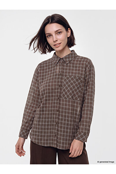 LC Waikiki Rmz Gi̇yi̇m Farki̇yla Checkered Embroidered Linen Blend Women's Sh...