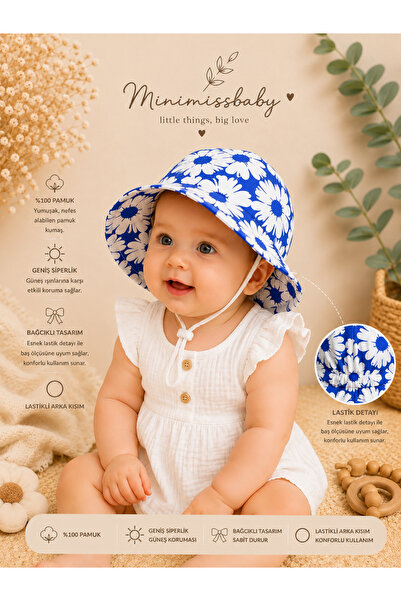 Minimissbaby قبعة للفتيات الصغيرات من قماش البوبلين القطني بنقشة الزهور