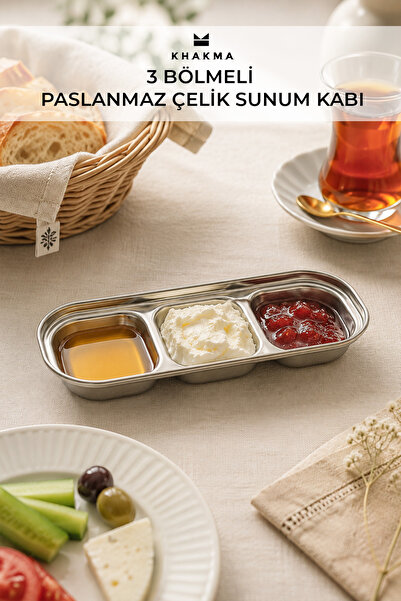 KHAKMA 2-Compartment Stainless Steel Presentation Container – Sauce Bowl & Br...