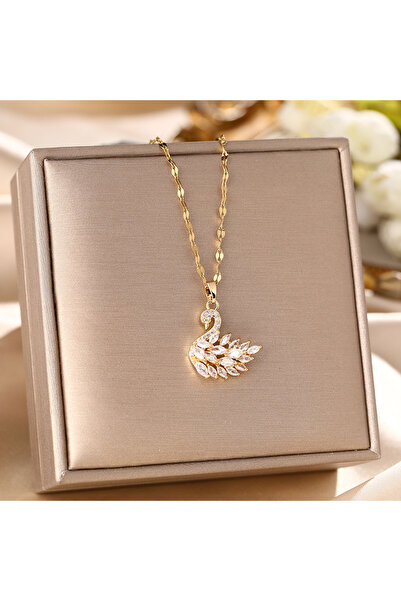 La Clarte Swan Stone Model Stainless Steel Necklace