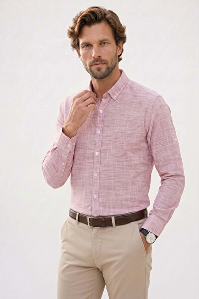 Tudors Men's Regular Fit Comfortable Cut 100% Cotton Linen Effect Plain Red S...