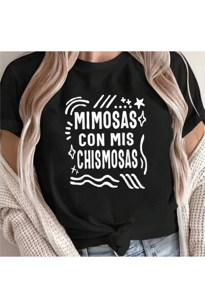 1001 Line تي شيرت نسائي بطباعة مضحكة 'Friends Mimosas Con Mis Chismosas Brunc...