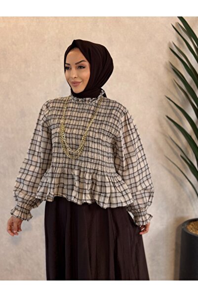 ALANURMODA 3377 قميص جيب مزين بتفاصيل منقوشة باللون البيج