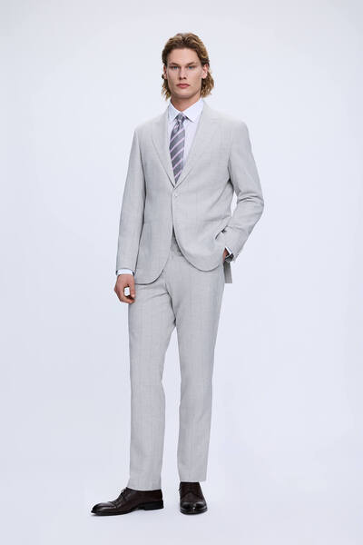 Hatemoğlu Gri Slim Fit Mono Yaka Keten Casual Takım Elbise