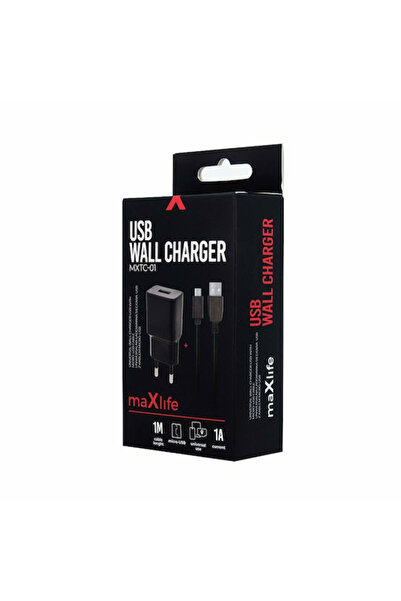 MaXlife Φορτιστής με θύρα USB-A και καλώδιο micro USB, Μαύρο (MXTC-01)