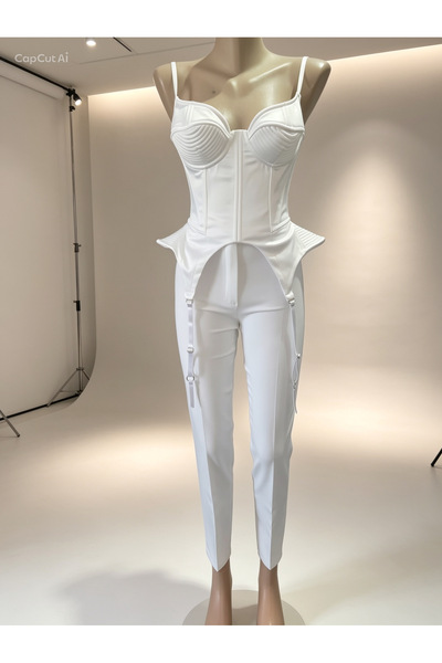 Atelier Carmen Babes Set alb pantaloni lungi si corset