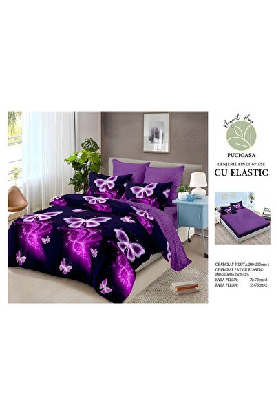 naniland.ro Lenjerie de Pat Bumbac Satinat 2 Persoane 6 Piese cu Elastic 180x...