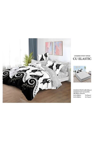 naniland.ro Lenjerie de Pat Bumbac Satinat 2 Persoane 6 Piese cu Elastic 180x...