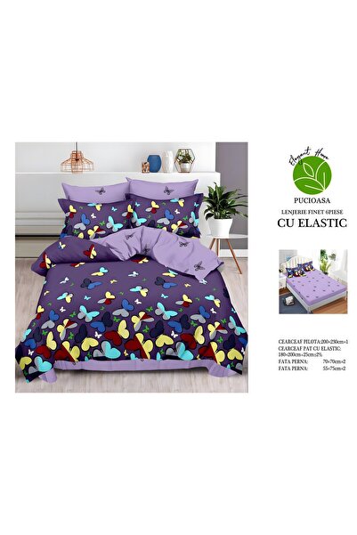 naniland.ro Lenjerie de Pat Bumbac Satinat 2 Persoane 6 Piese cu Elastic 180x...
