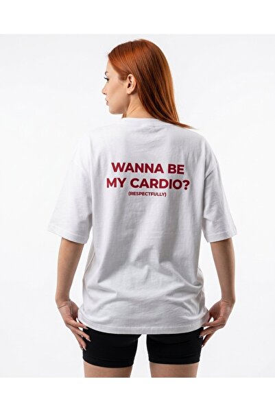 HepsitrentStore Wanna Be My Cardio Printed White Oversize T-Shirt