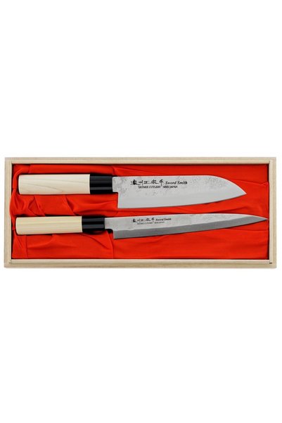 Satake Cutlery Set 2 cutite Santoku si Sashimi, Satake Nashiji, otel 420J2, 1...