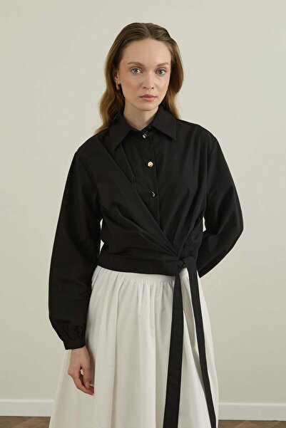 Merve Gültekin Short poplin shirt with tie detail