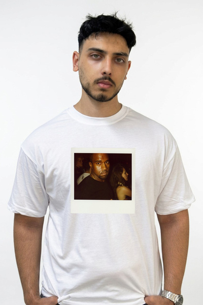Anetos Kanye West_44 Σχεδιασμένο με στάμπα υπερμεγέθη λευκό μπλουζάκι