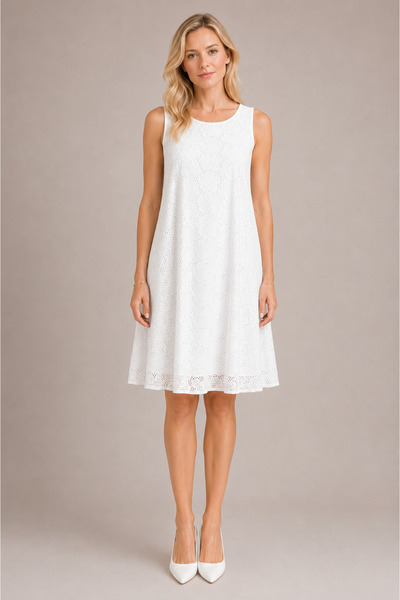 Sibel Günay Butik White Embroidered Lace 92 cm Lined Bell Dress |   Sleeveles...