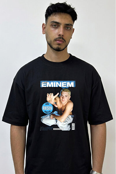 Anetos Eminem_65 Design Printed Oversize Black T-Shirt