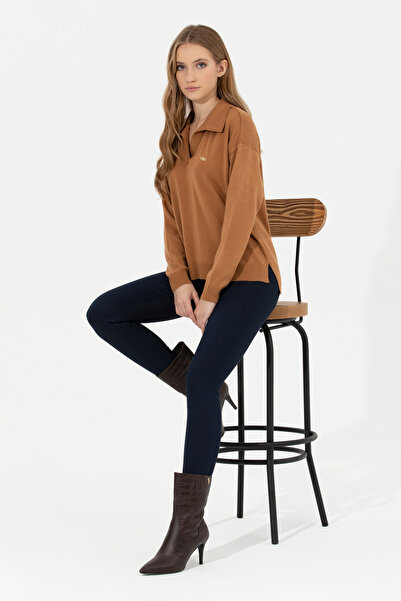 U.S. Polo Assn. Women's Camel Melange V-Neck Sweater 50253704-Vr122