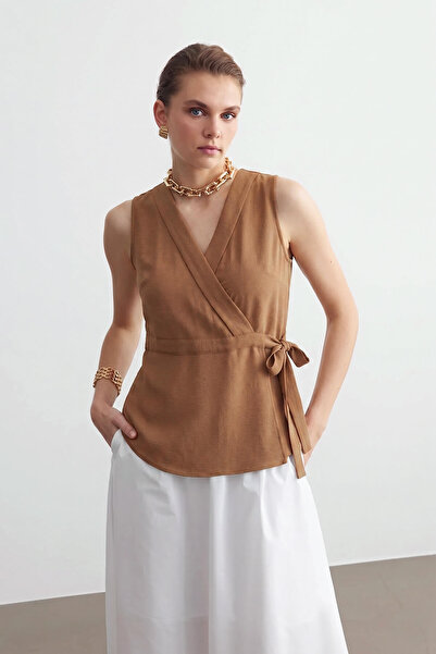 STELLA PULVIS Brown Double-Breasted Sleeveless Blouse