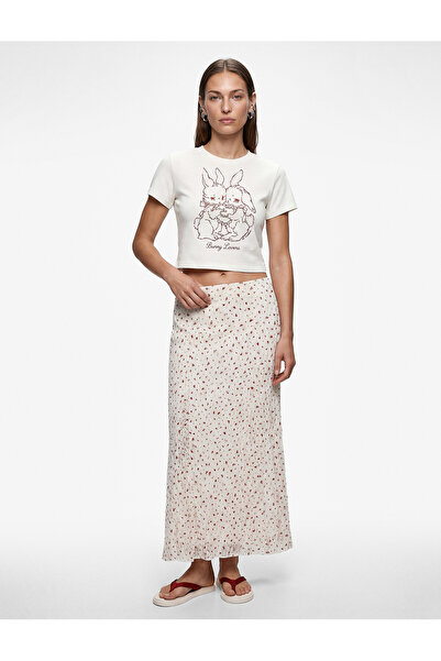 Koton Slim Fit Çiçekli Dantel Midi Etek