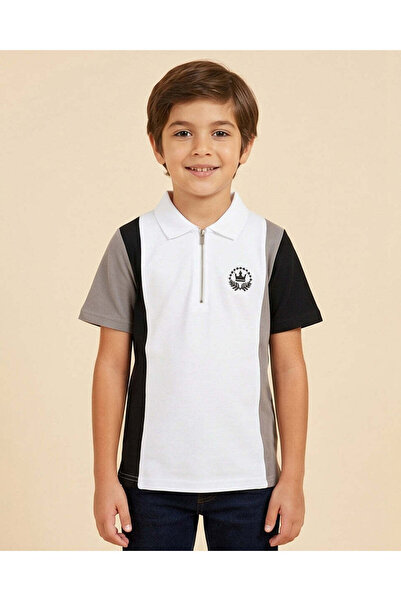 REDTAG Boys White Cut And Sew Polo T-Shirt