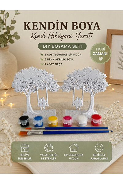 Regislunart Sevgililere Özel Çift Salıncak Ağaç Figürü Boyama Seti 3D Figür 6...