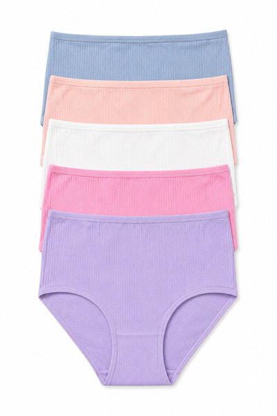 Nicoletta Women's Panties 5 Pack Lycra Cotton High Waist Ribbed Ribbed Salmon