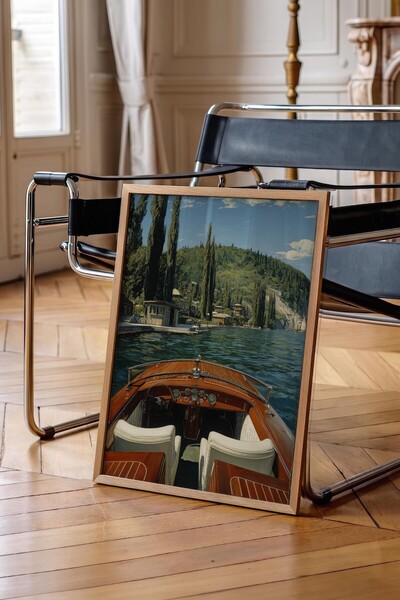 Postifull Boat and Lake Scenery Poster, Wooden Framed Poster, Old Money Serie...