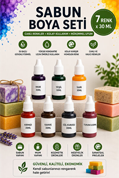 Organik Hekim Sabun Boyası Seti 7 Renk x 30 ml Su Bazlı Konsantre Sabun Yapım...