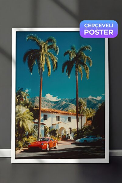 Postifull Poster sa palmom i automobilom, poster u beloj ramovini, serija "St...