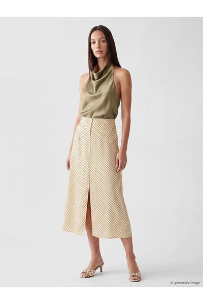 LC Waikiki Lcwaikiki Classic Yellow Polka Dot A-Line Skirt with Zipper at the...