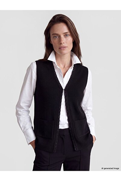 LC Waikiki Lcw Grace Black V-Neck Striped Women's Knitwear Vest