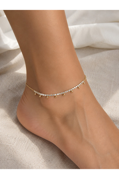 Lisse.co Non-Tarnishing Zircon Stone Row Steel Anklet
