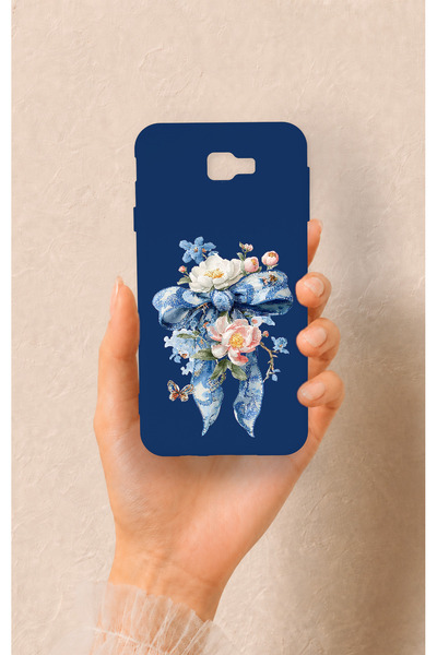 Vip Case Samsung J7 Prime Uyumlu Mavi Kurdeleli Çiçek Desenli Silikon Kılıf